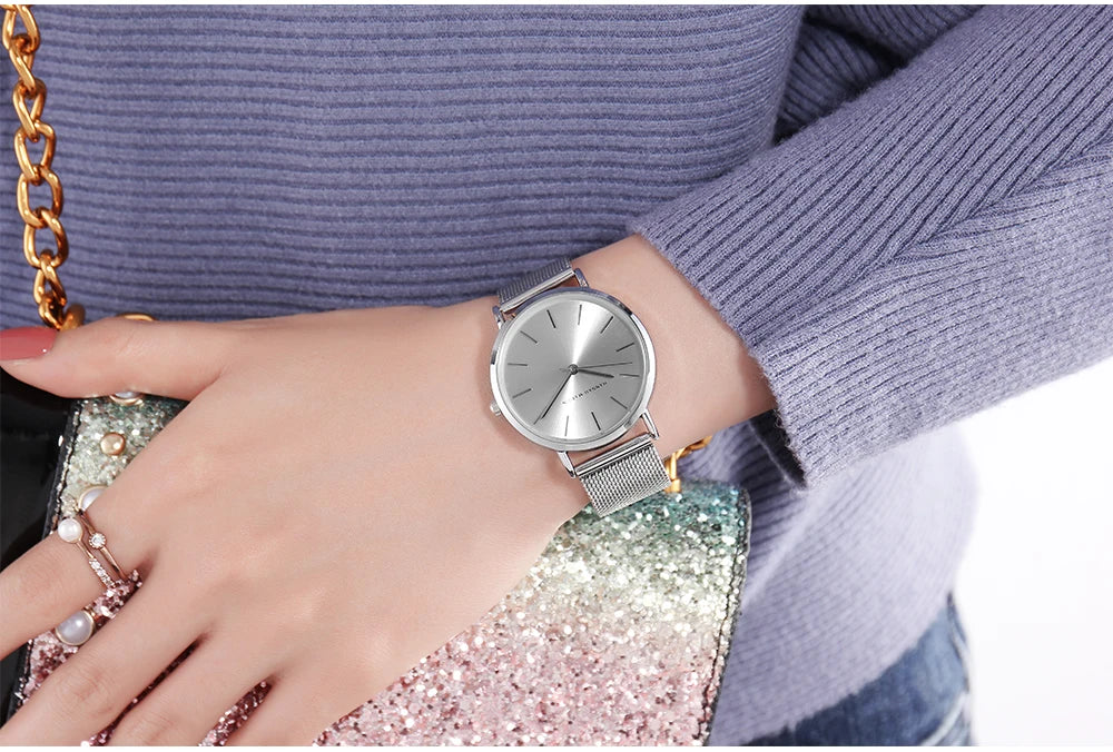 36mm Full Gold New Style Japan Quartz Movement Brand Stainless Steel Mesh Band Simple Design Women's Waterproof Lady Watches
