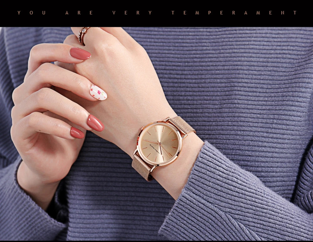 36mm Full Gold New Style Japan Quartz Movement Brand Stainless Steel Mesh Band Simple Design Women's Waterproof Lady Watches