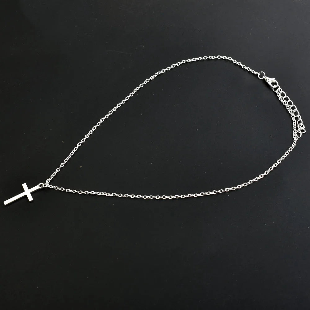 Simple Cross Pendants Necklaces Women Silver Color Chain Choker Necklace Female Bohemian Metal Jewelry bijoux collares