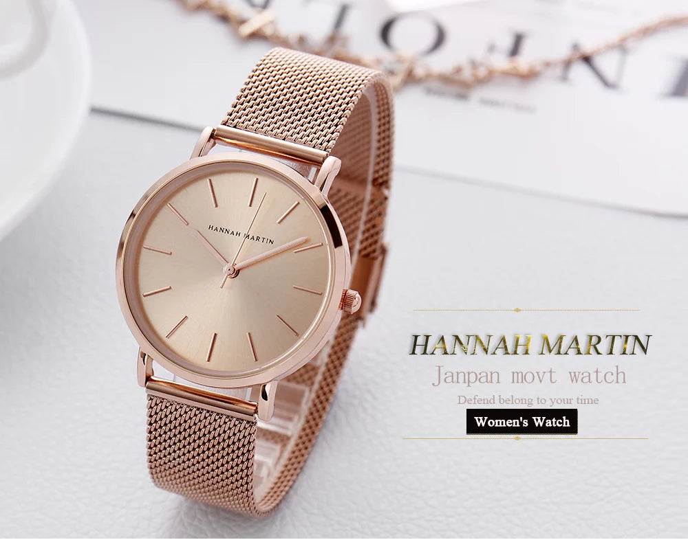36mm Full Gold New Style Japan Quartz Movement Brand Stainless Steel Mesh Band Simple Design Women's Waterproof Lady Watches