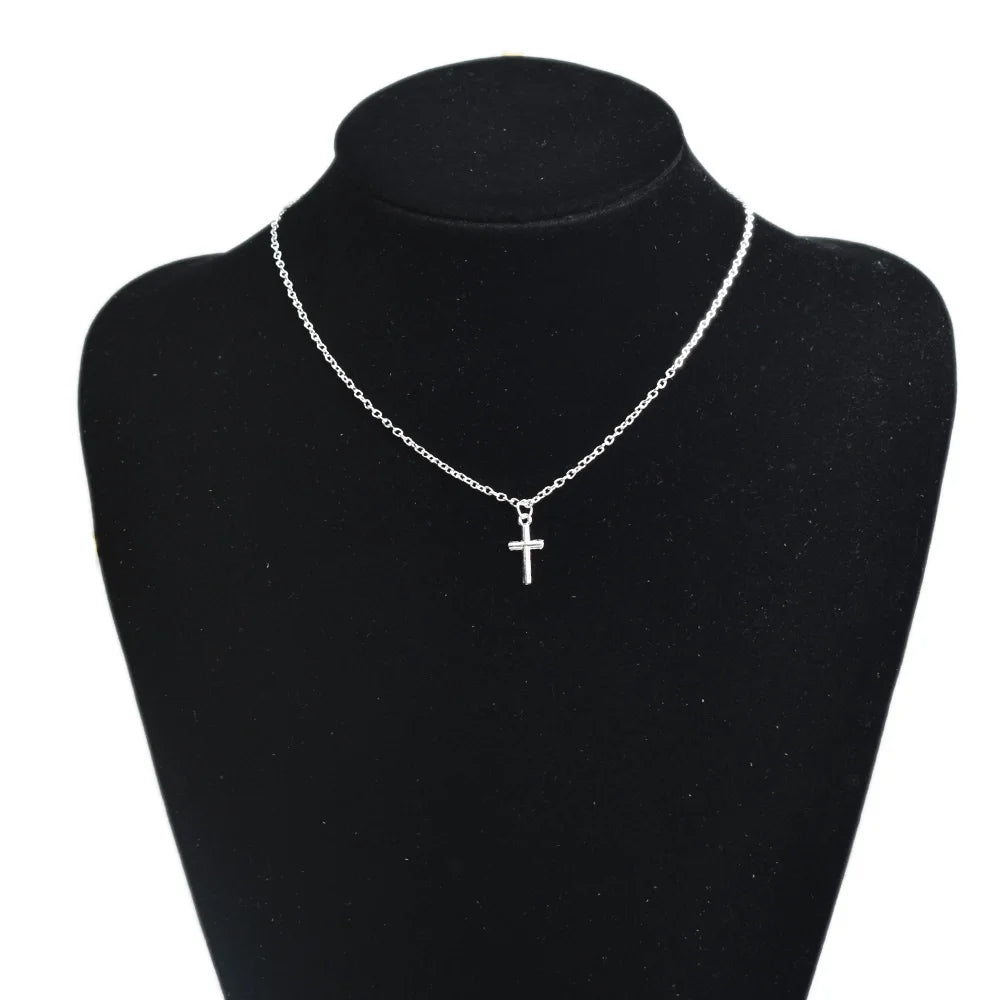 Simple Cross Pendants Necklaces Women Silver Color Chain Choker Necklace Female Bohemian Metal Jewelry bijoux collares