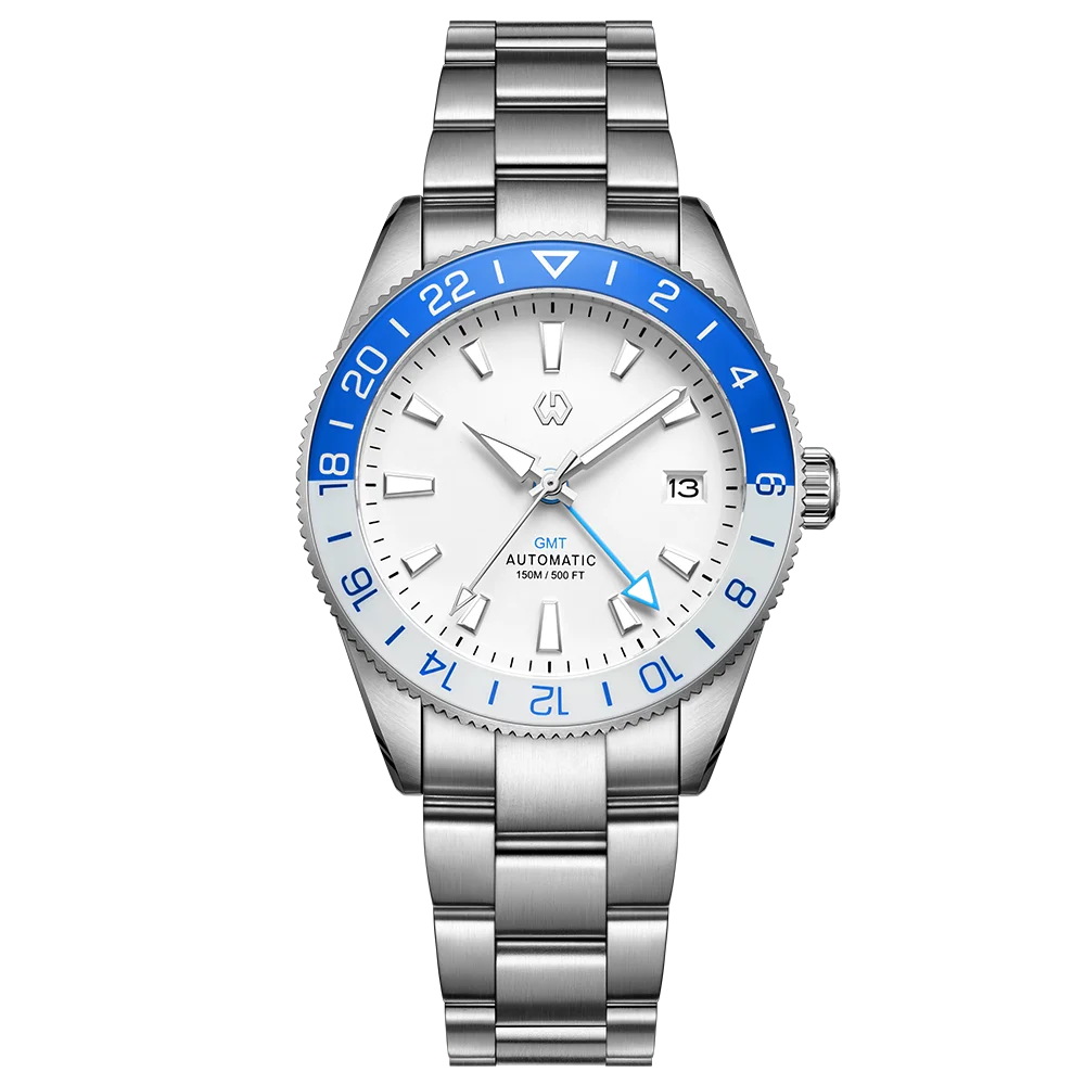 WISHDOIT New NH34 Men's Sports Automatic Mechanical GMT Sapphire Stainless Steel Waterproof 15 ATM With Rubber Strap