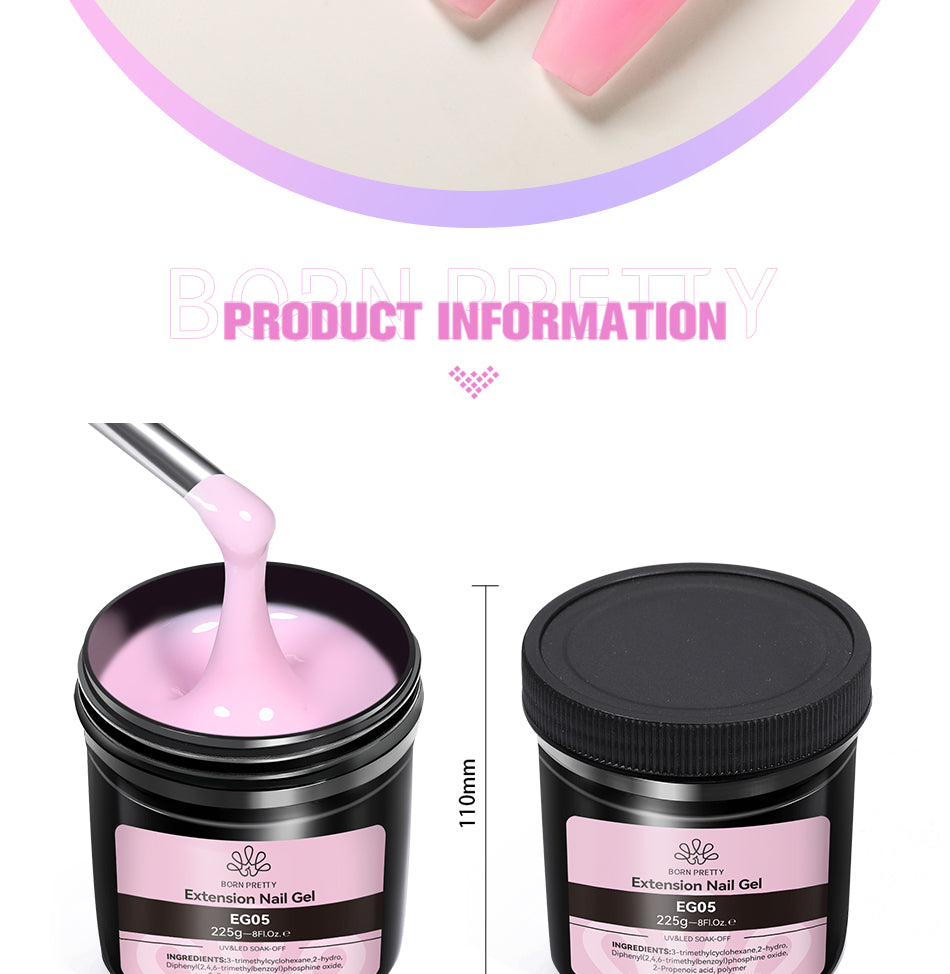 BORN PRETTY Clear 225g Jelly Extension Nail Gel Polish Milky White Camouflage Hard Gel Acrylic Nail Art Vernis Semi Permanent