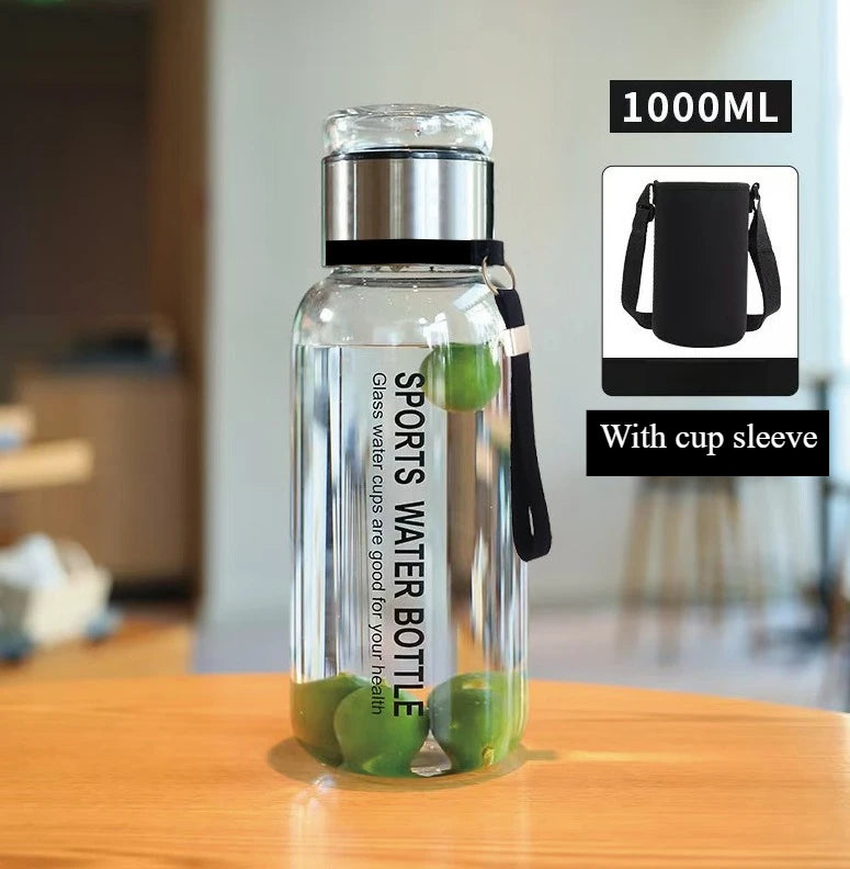Glass Teapot 33Oz with Filter and SleeveLeak-proof and ReusableTeapot Water Bottle1000ml BPA Free Portable Transparent Water Cup