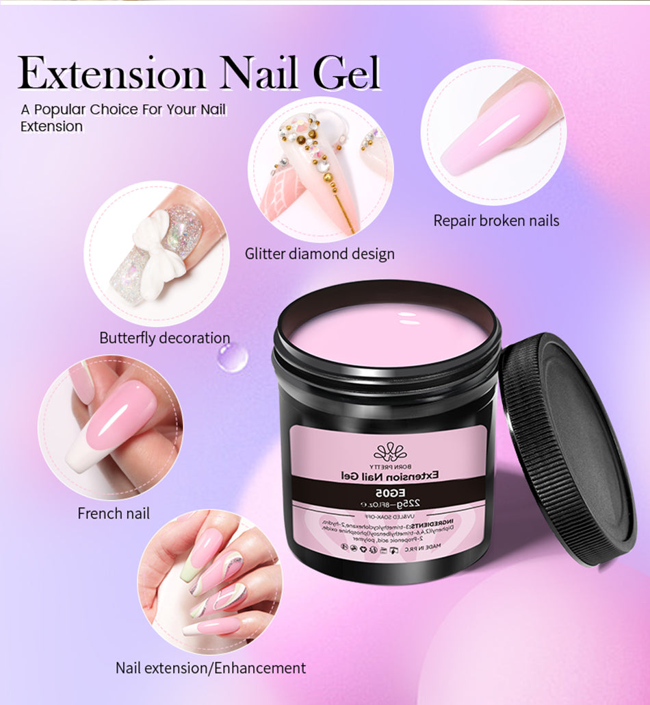 BORN PRETTY Clear 225g Jelly Extension Nail Gel Polish Milky White Camouflage Hard Gel Acrylic Nail Art Vernis Semi Permanent