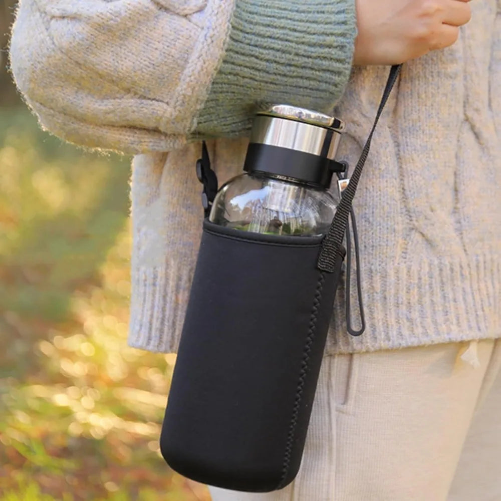 Glass Teapot 33Oz with Filter and SleeveLeak-proof and ReusableTeapot Water Bottle1000ml BPA Free Portable Transparent Water Cup