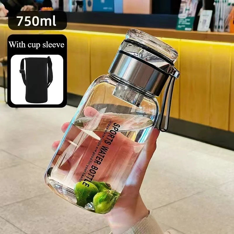 Glass Teapot 33Oz with Filter and SleeveLeak-proof and ReusableTeapot Water Bottle1000ml BPA Free Portable Transparent Water Cup