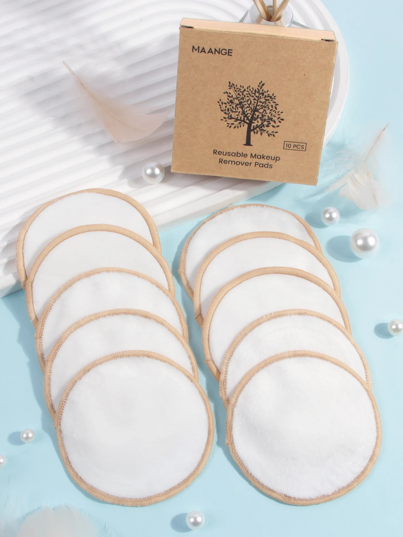 MAANGE 10 Pack Reusable Makeup Remover Pads Washable Face Cleansing Puff Cloth Clean Sponge Liquid Cream Tools Cosmetic Remover
