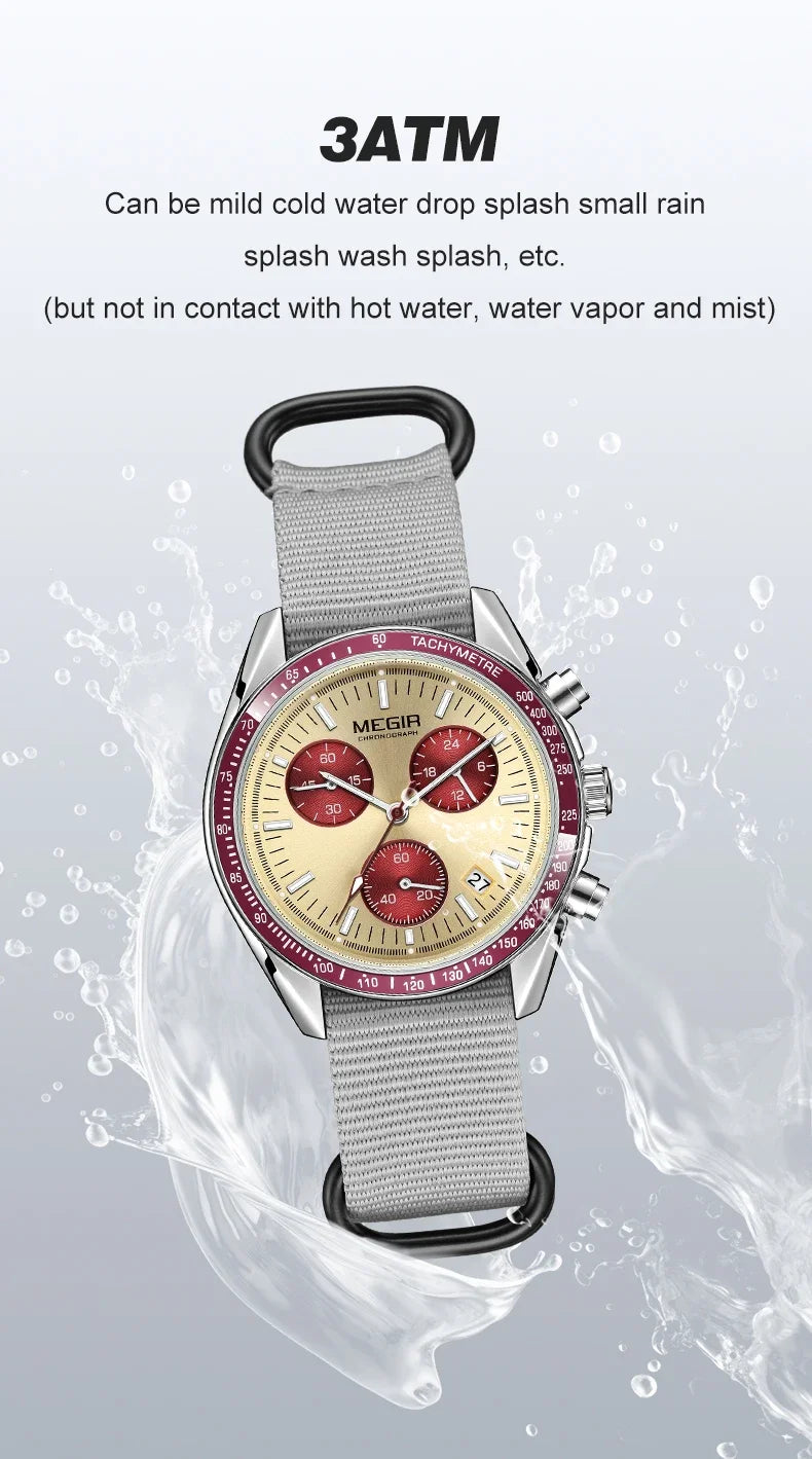 MEGIR New Luxury Men's Watches Canvas Weaving Strap Sport Automatic Chronograph Quartz Waterproof Wristwatch for Male 2247