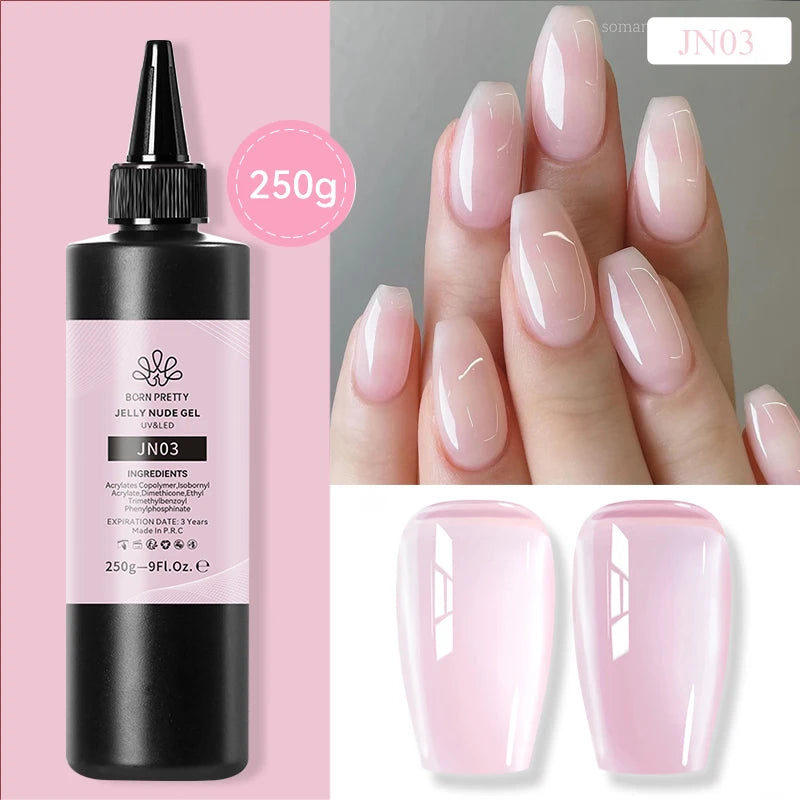 BORN PRETTY Clear 225g Jelly Extension Nail Gel Polish Milky White Camouflage Hard Gel Acrylic Nail Art Vernis Semi Permanent
