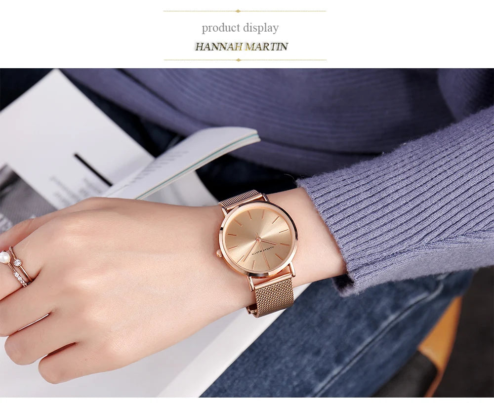 36mm Full Gold New Style Japan Quartz Movement Brand Stainless Steel Mesh Band Simple Design Women's Waterproof Lady Watches