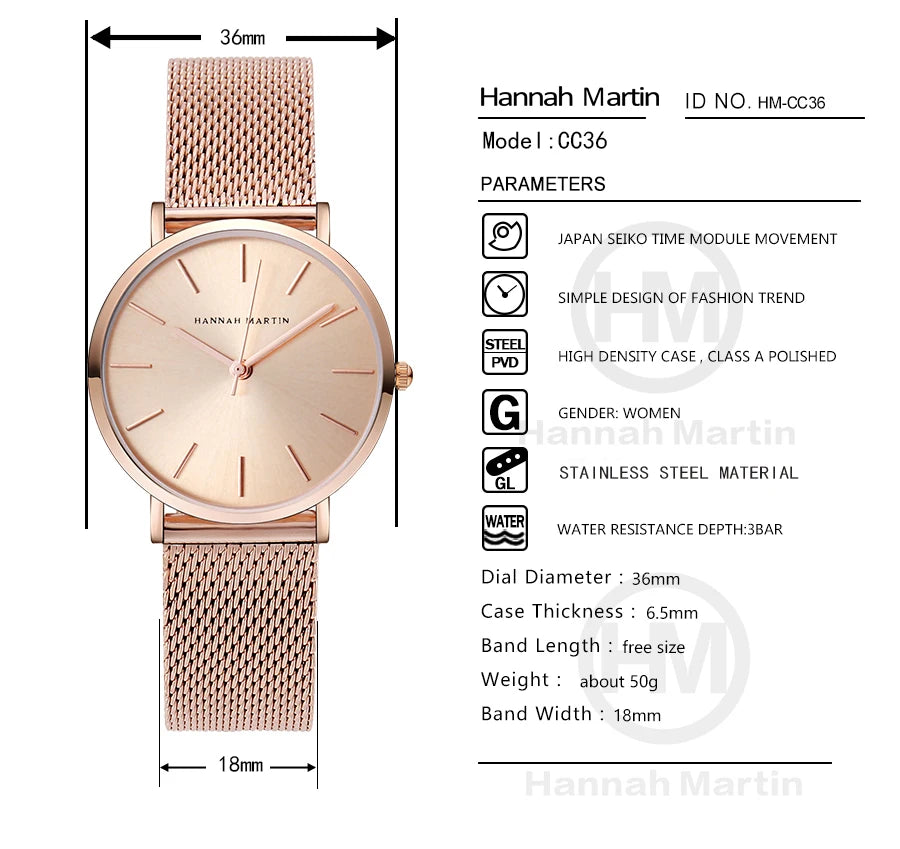 36mm Full Gold New Style Japan Quartz Movement Brand Stainless Steel Mesh Band Simple Design Women's Waterproof Lady Watches