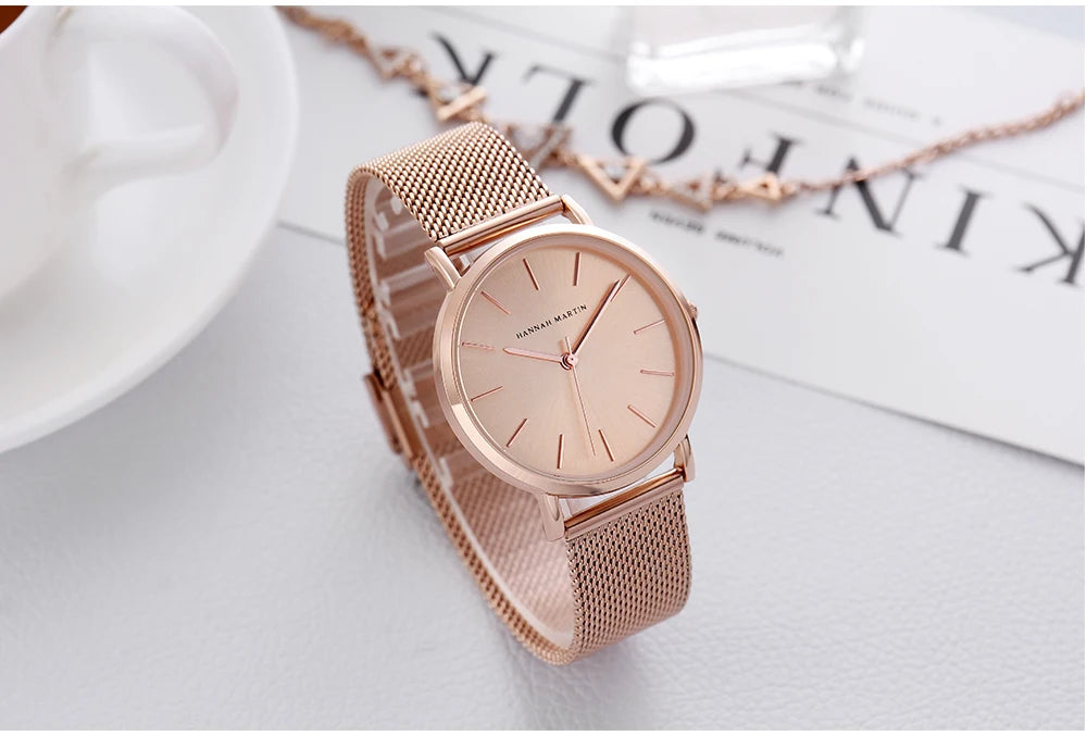 36mm Full Gold New Style Japan Quartz Movement Brand Stainless Steel Mesh Band Simple Design Women's Waterproof Lady Watches