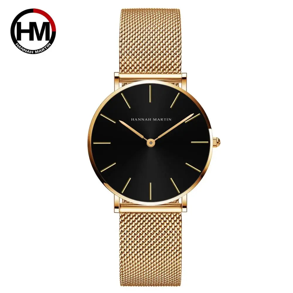 36mm Full Gold New Style Japan Quartz Movement Brand Stainless Steel Mesh Band Simple Design Women's Waterproof Lady Watches