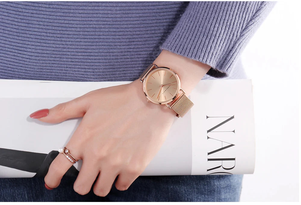 36mm Full Gold New Style Japan Quartz Movement Brand Stainless Steel Mesh Band Simple Design Women's Waterproof Lady Watches