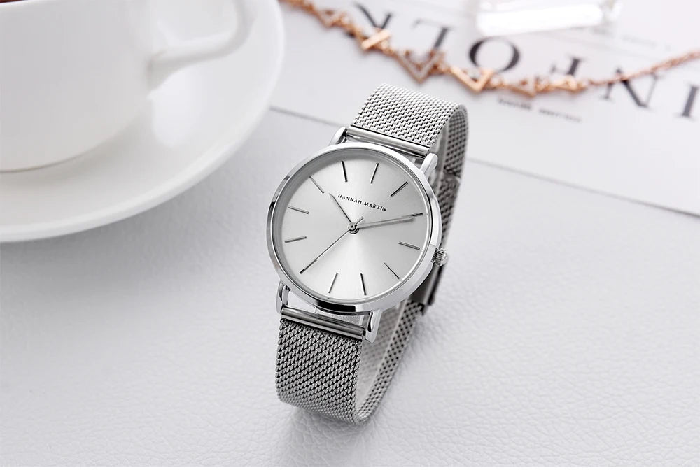 36mm Full Gold New Style Japan Quartz Movement Brand Stainless Steel Mesh Band Simple Design Women's Waterproof Lady Watches
