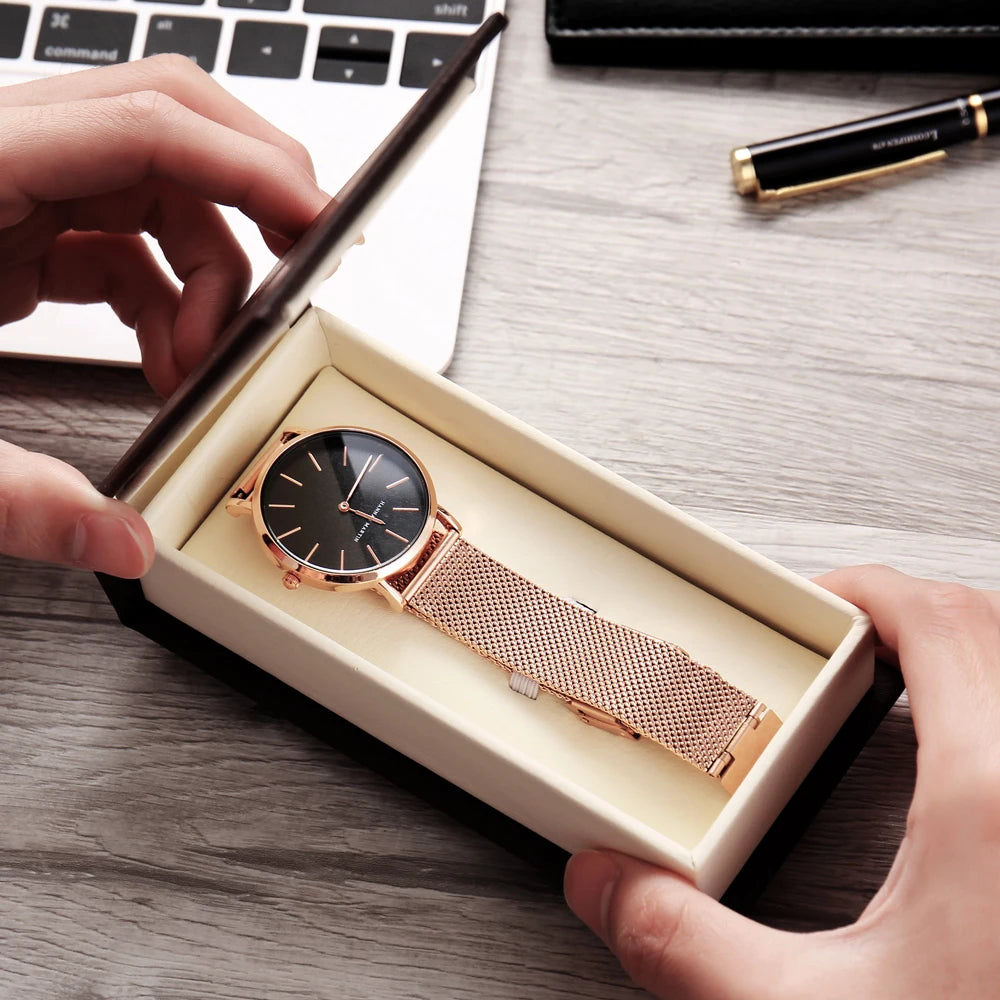 36mm Full Gold New Style Japan Quartz Movement Brand Stainless Steel Mesh Band Simple Design Women's Waterproof Lady Watches