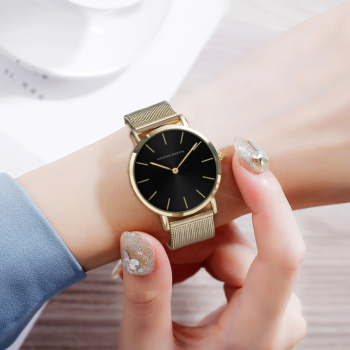 36mm Full Gold New Style Japan Quartz Movement Brand Stainless Steel Mesh Band Simple Design Women's Waterproof Lady Watches