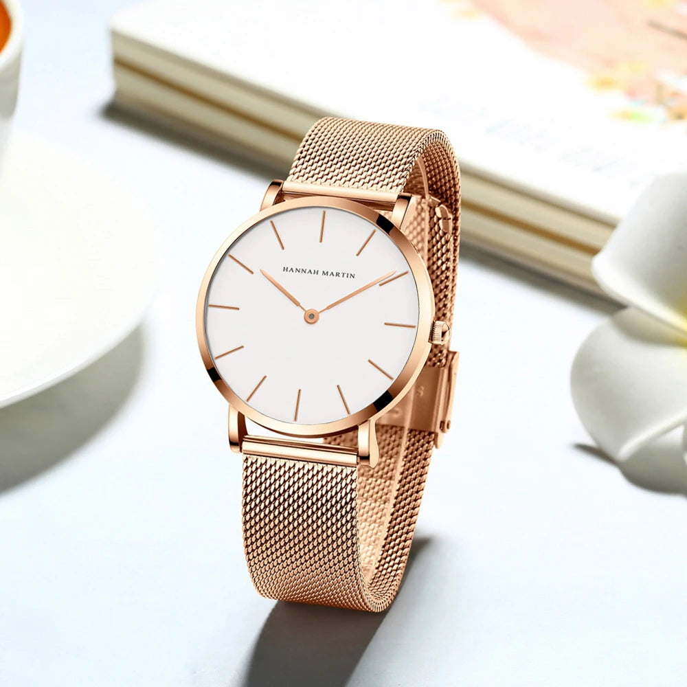 36mm Full Gold New Style Japan Quartz Movement Brand Stainless Steel Mesh Band Simple Design Women's Waterproof Lady Watches