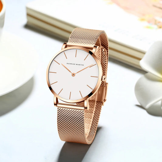 36mm Full Gold New Style Japan Quartz Movement Brand Stainless Steel Mesh Band Simple Design Women's Waterproof Lady Watches