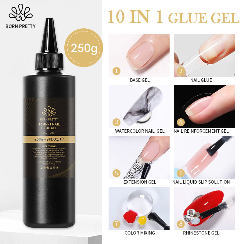 BORN PRETTY 250g 10 IN 1 Glue Gel Nail Polish Keep Nail C Arc Enhanced Nail Art Thickness Rubber Base Gel Super Bright Top Coat