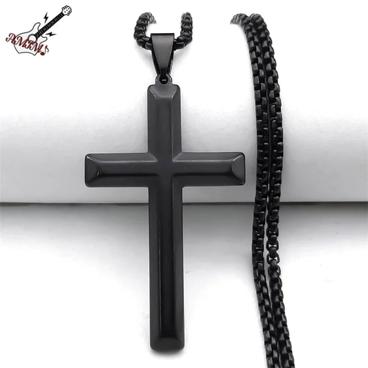 Punk Cross Pendant Necklace for Women Men Stainless Steel Black Color Gothic Chain Necklaces Jewelry corente masculina NHH15S06