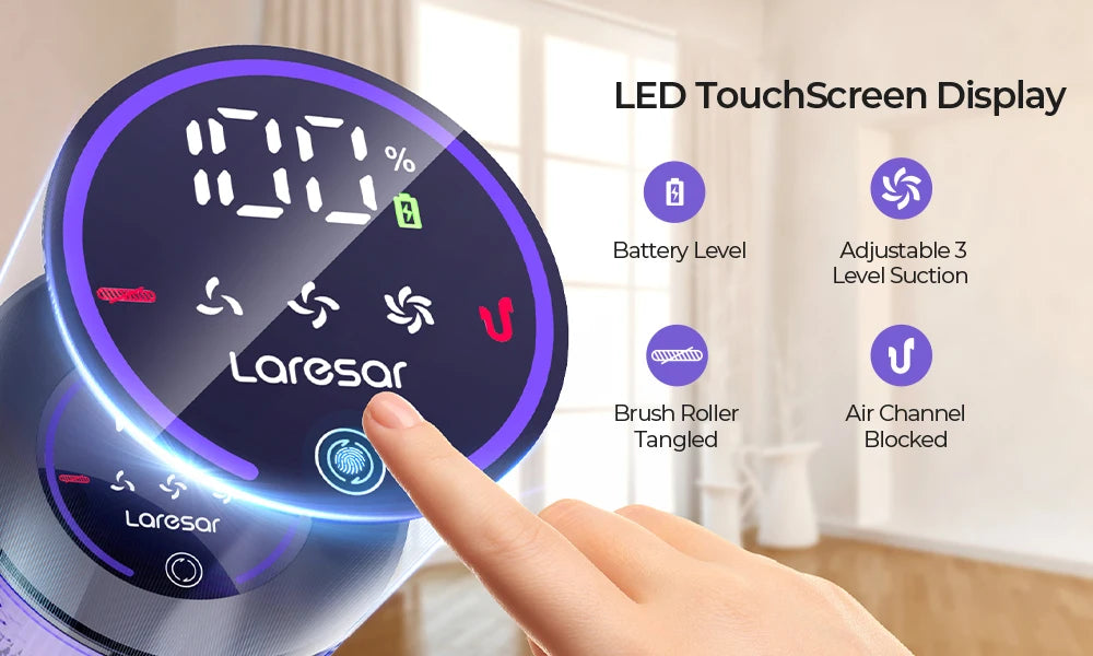 Laresar V7 500W 50000PA Suction Power Cordless Vacuum Cleaner Handheld smart Home appliance Removable Battery Dust Cup
