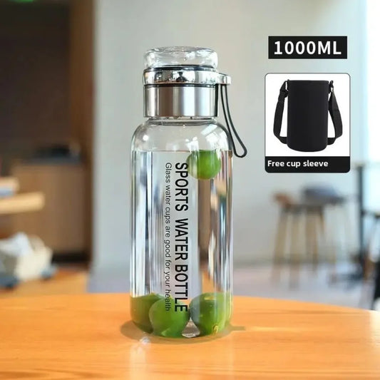 Glass Teapot 33Oz with Filter and SleeveLeak-proof and ReusableTeapot Water Bottle1000ml BPA Free Portable Transparent Water Cup