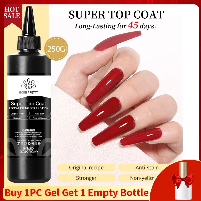 BORN PRETTY 250g 10 IN 1 Glue Gel Nail Polish Keep Nail C Arc Enhanced Nail Art Thickness Rubber Base Gel Super Bright Top Coat
