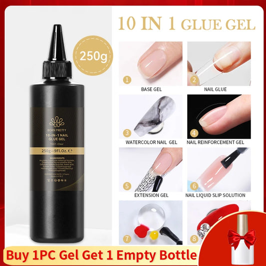 BORN PRETTY 250g 10 IN 1 Glue Gel Nail Polish Keep Nail C Arc Enhanced Nail Art Thickness Rubber Base Gel Super Bright Top Coat